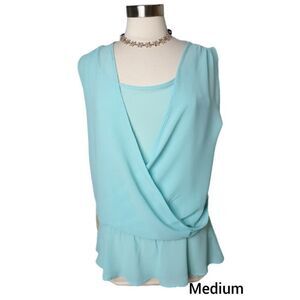 Women's Sleeveless Blouse Draped Wrap Front Ruffle Dressy Top Medium NWOT